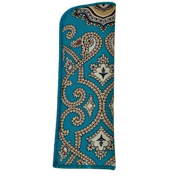 Vera Bradley Reader Eyeglass Case Totally Turq Turquoise/Brown/Tan EUC - Picture 1 of 5